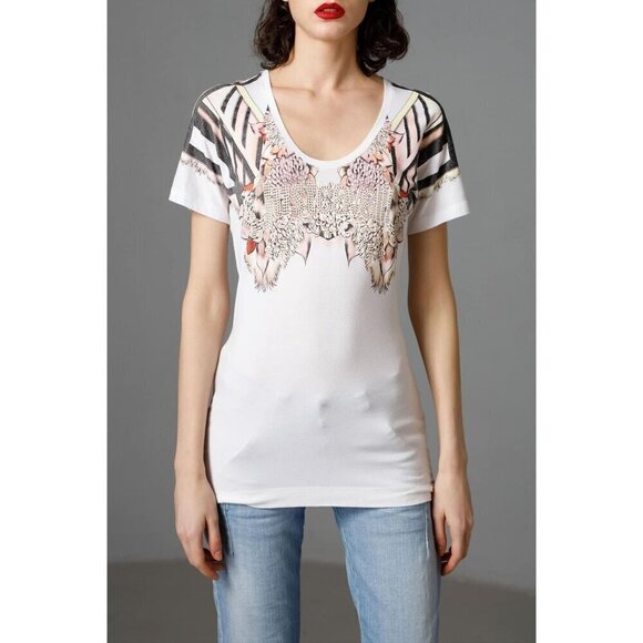 Just Cavalli Size Small  Top Blouse Short Sleeve Abstract Embellished - Picture 1 of 8